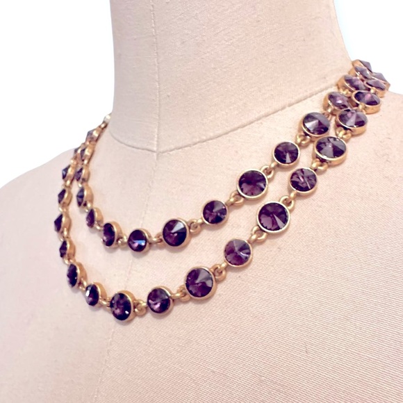 Vintage Amethyst Inlay Long Gold Tone Chain Necklace - Picture 8 of 8